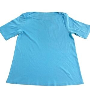 J. Jill Light Blue Women's Top Perfect Pima Elbow Short Sleeve M Boat Neck Shirt